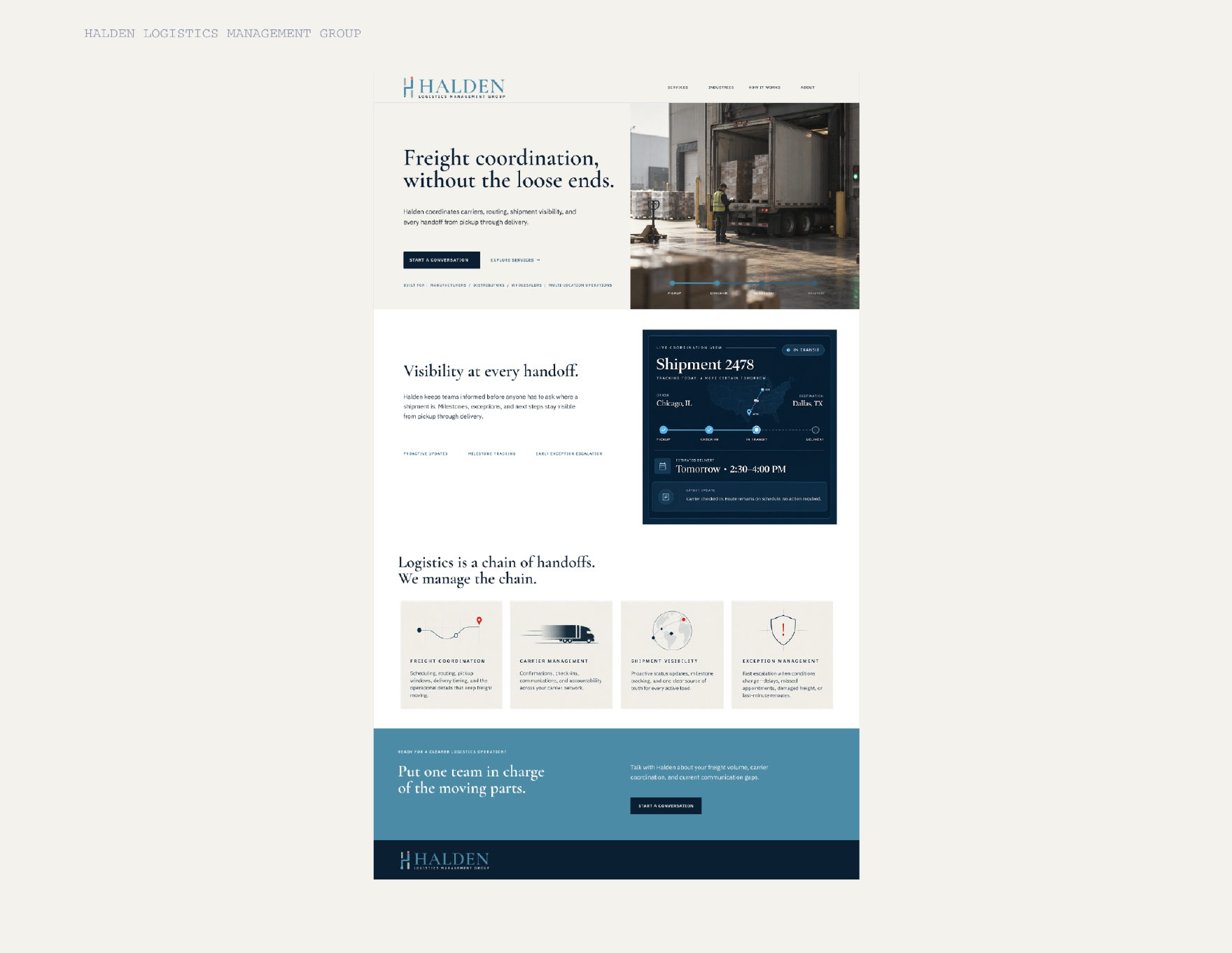 Halden Logistics website mockup